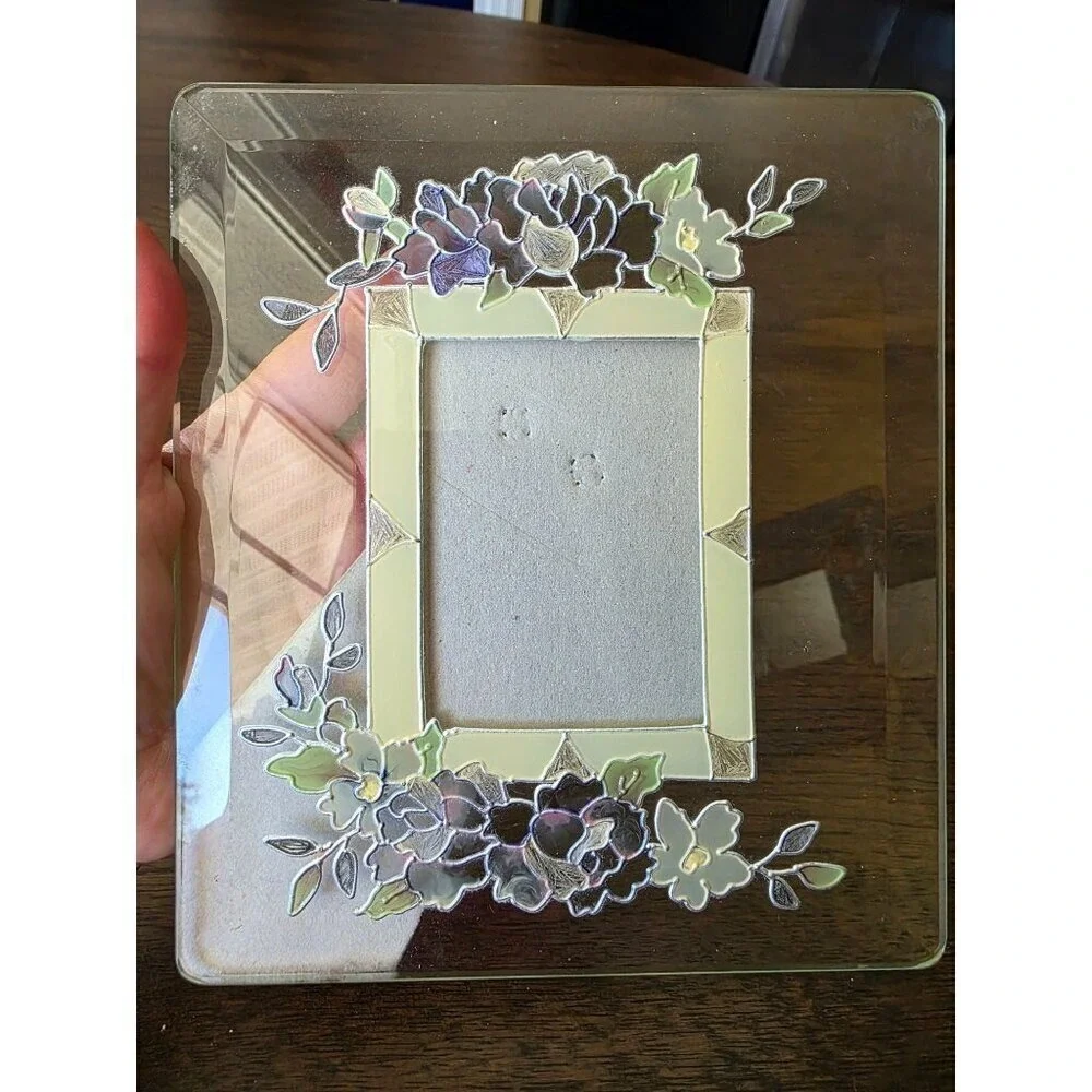 Hand-Painted Floral Glass Photo Frame‎ 3.5